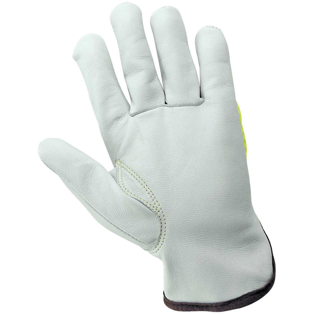Global Glove High-Visibility Mesh Back Premium Goatskin Leather Palm Drivers Style Gloves -XL from GME Supply
